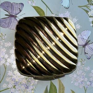 Vintage Gold and Black Striped Mirror Compact